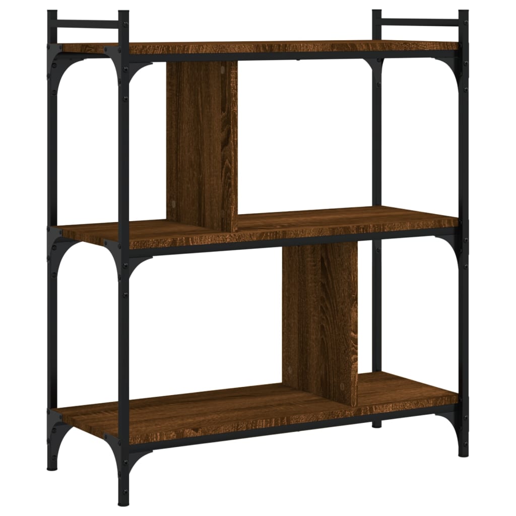 Boekenkast 3-Laags 76X32X88 Cm Bewerkt Hout Bruin Eikenkleur