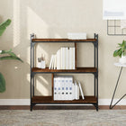 Bookcase 3-tier 76x32x88 cm carved wood brown oak finish