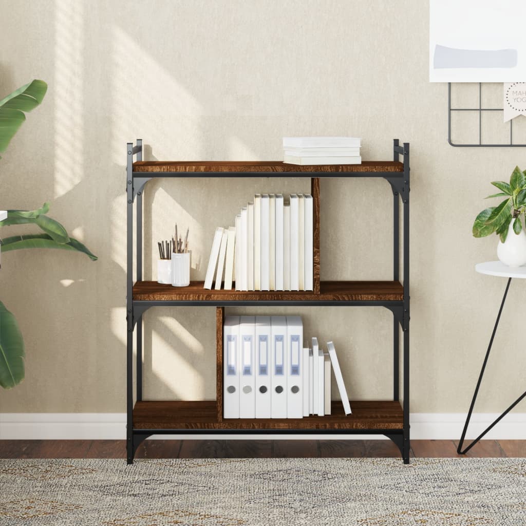 Boekenkast 3-Laags 76X32X88 Cm Bewerkt Hout Bruin Eikenkleur