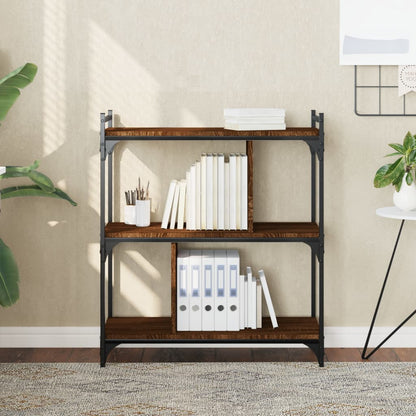 Boekenkast 3-Laags 76X32X88 Cm Bewerkt Hout Bruin Eikenkleur