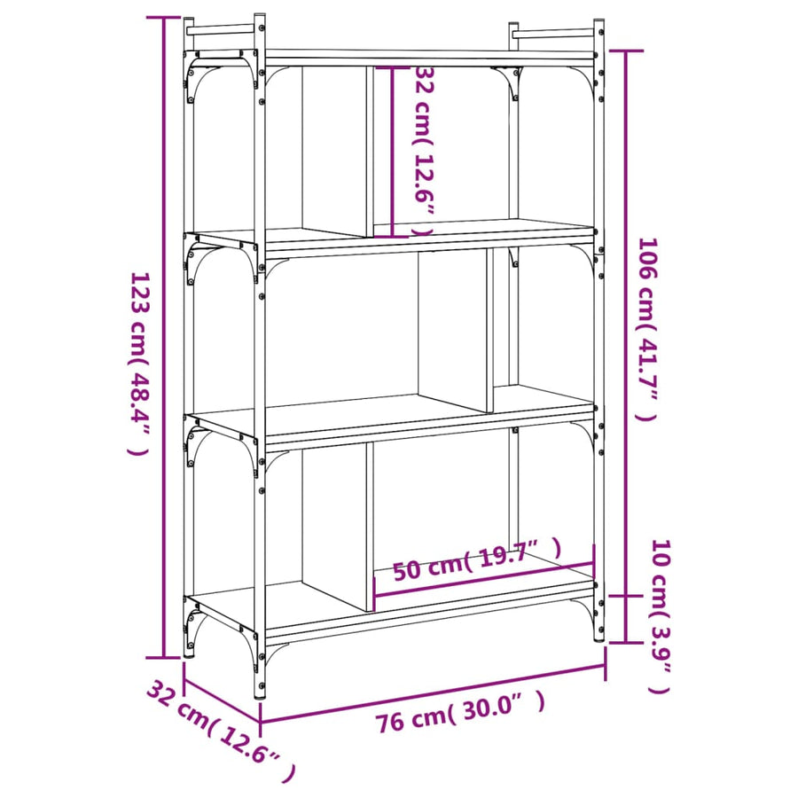 Boekenkast 4-Laags 76X32X123 Cm Bewerkt Hout Zwart