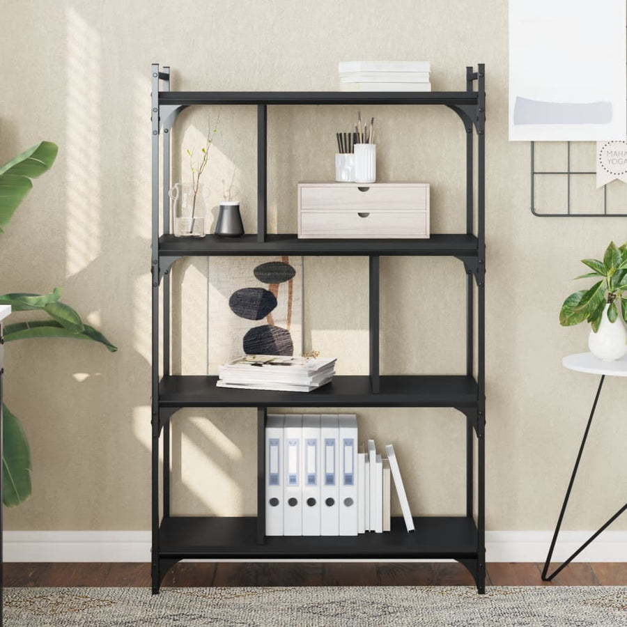 Boekenkast 4-Laags 76X32X123 Cm Bewerkt Hout Zwart