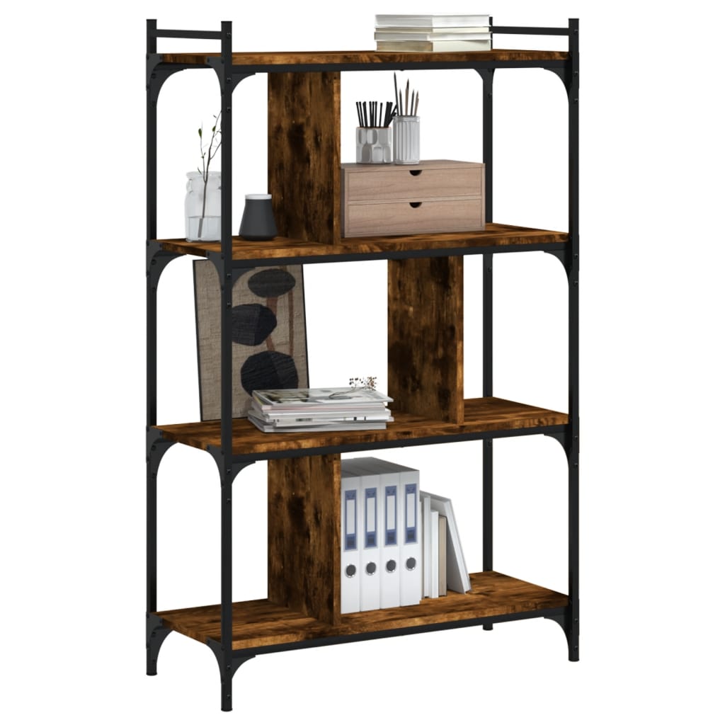 Boekenkast 4-Laags 76X32X123 Cm Bewerkt Hout Gerookt Eikenkleur