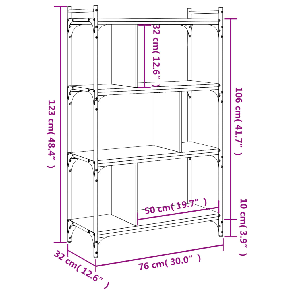 Boekenkast 4-Laags 76X32X123 Cm Bewerkt Hout Gerookt Eikenkleur