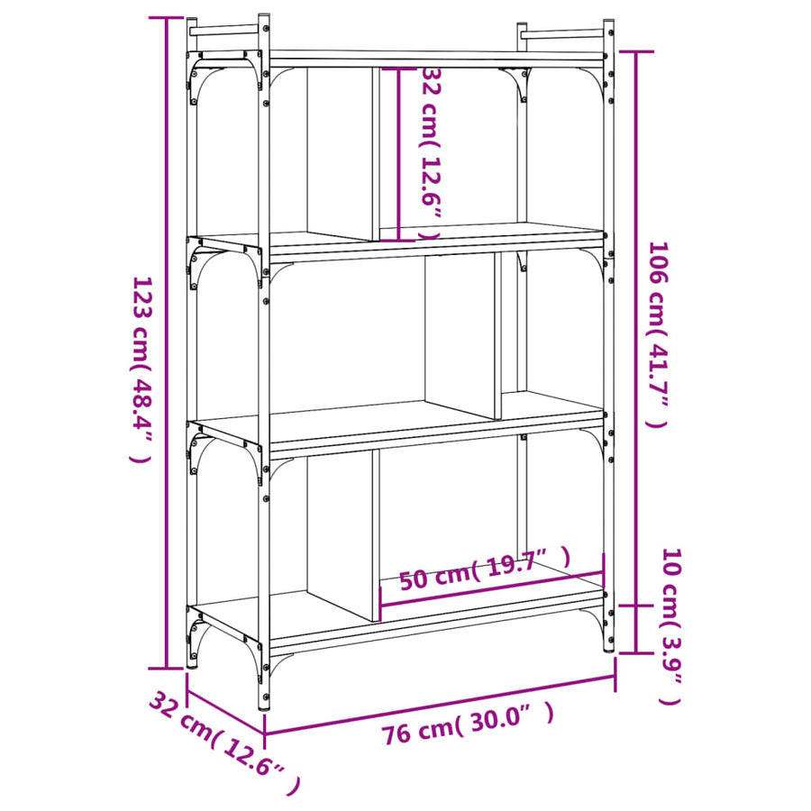 Boekenkast 4-Laags 76X32X123 Cm Bewerkt Hout Gerookt Eikenkleur
