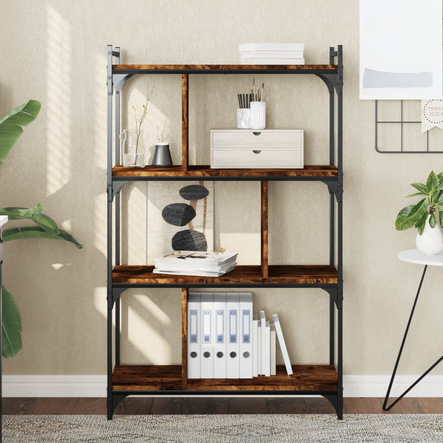 Boekenkast 4-Laags 76X32X123 Cm Bewerkt Hout Gerookt Eikenkleur