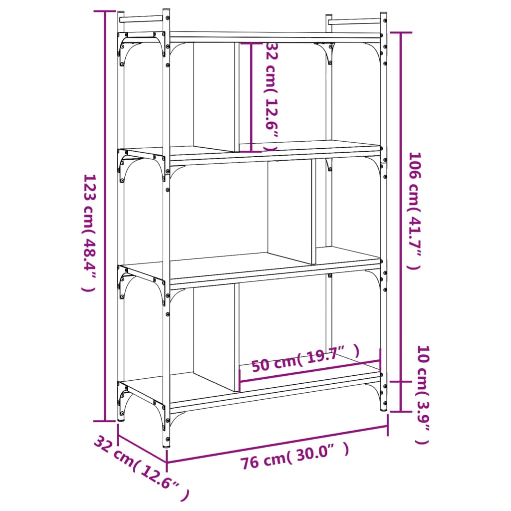 Boekenkast 4-Laags 76X32X123 Cm Bewerkt Hout Grijs Sonoma