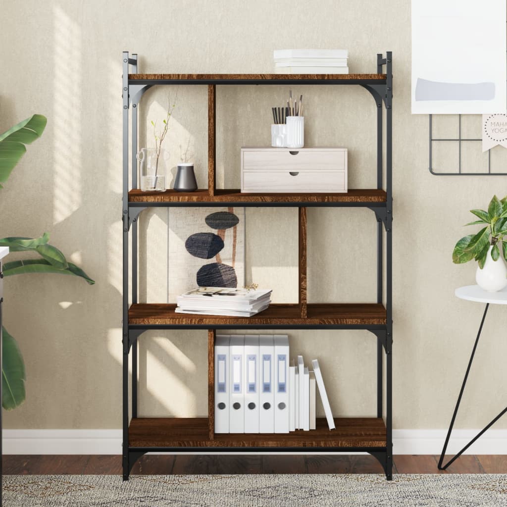 Boekenkast 4-Laags 76X32X123 Cm Bewerkt Hout Bruin Eikenkleur