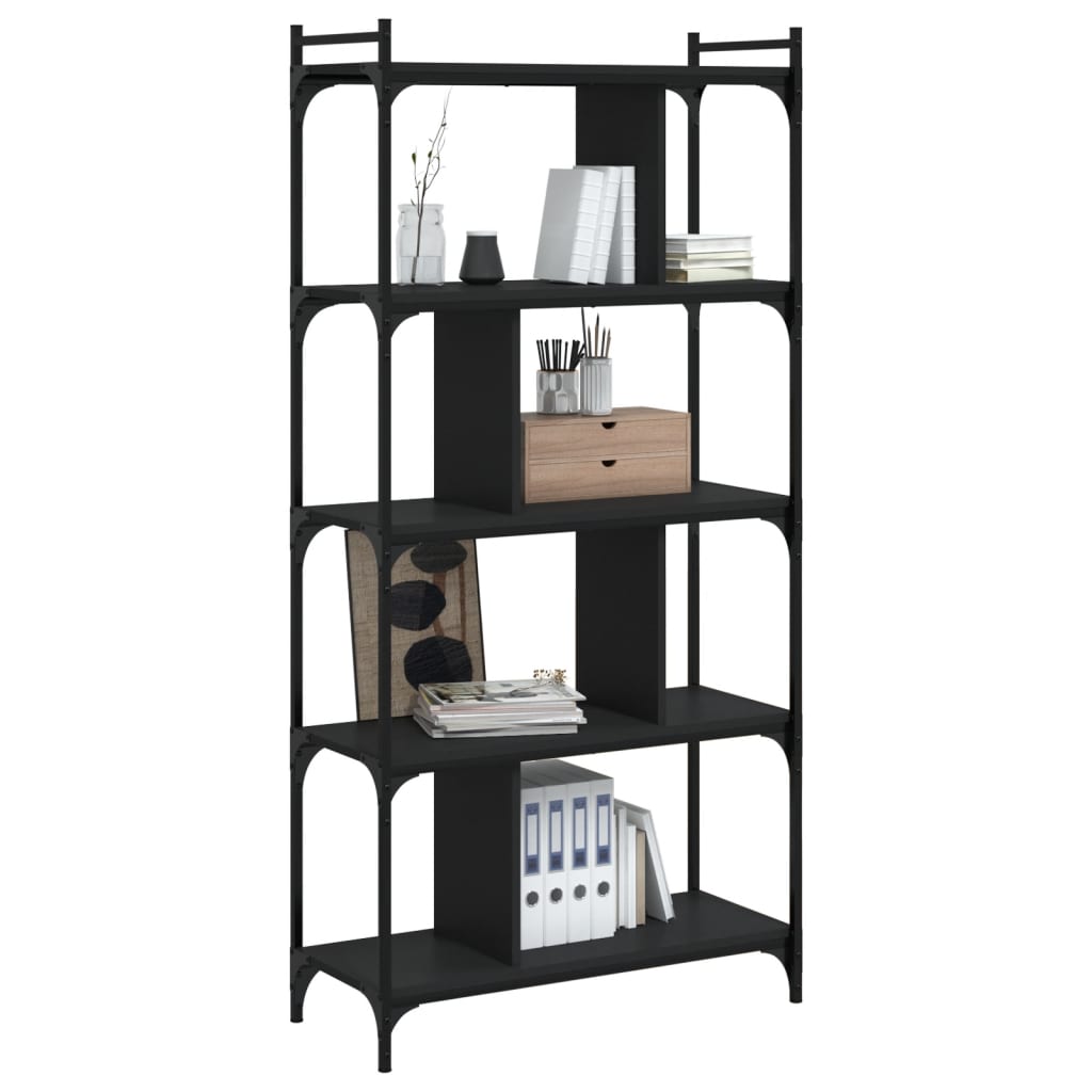 Boekenkast 5-Laags 76X32X158 Cm Bewerkt Hout Zwart