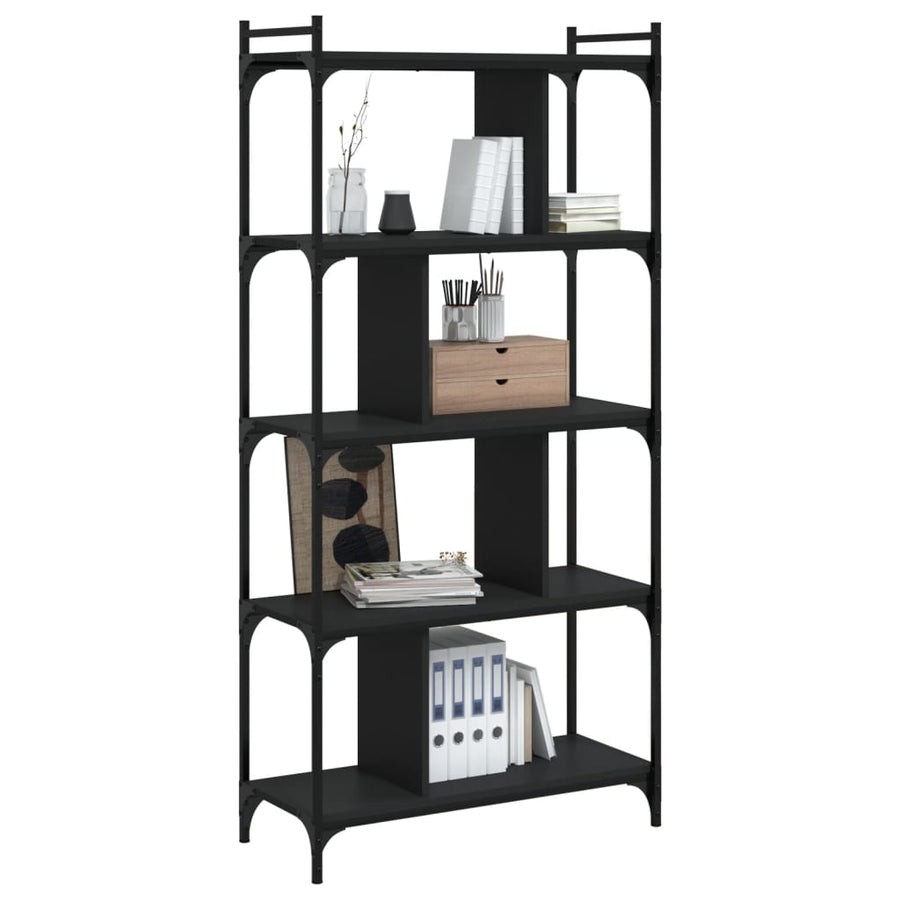 Boekenkast 5-Laags 76X32X158 Cm Bewerkt Hout Zwart