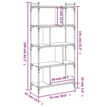 Boekenkast 5-Laags 76X32X158 Cm Bewerkt Hout Zwart