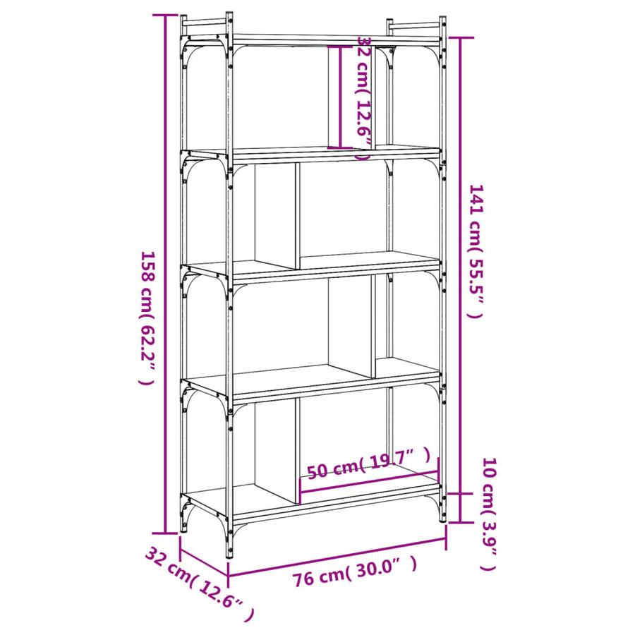 Boekenkast 5-Laags 76X32X158 Cm Bewerkt Hout Zwart
