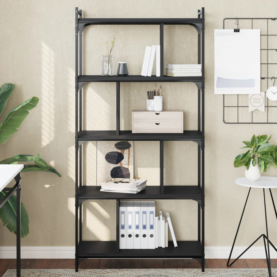 Boekenkast 5-Laags 76X32X158 Cm Bewerkt Hout Zwart