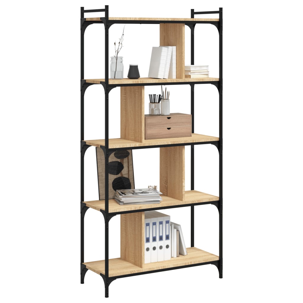 Boekenkast 5-Laags 76X32X158 Cm Bewerkt Hout Sonoma Eikenkleur