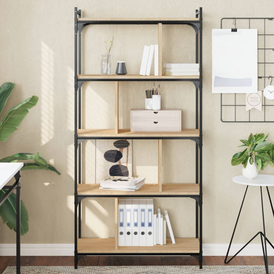 Boekenkast 5-Laags 76X32X158 Cm Bewerkt Hout Sonoma Eikenkleur