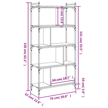 Boekenkast 5-Laags 76X32X158 Cm Bewerkt Hout Gerookt Eikenkleur
