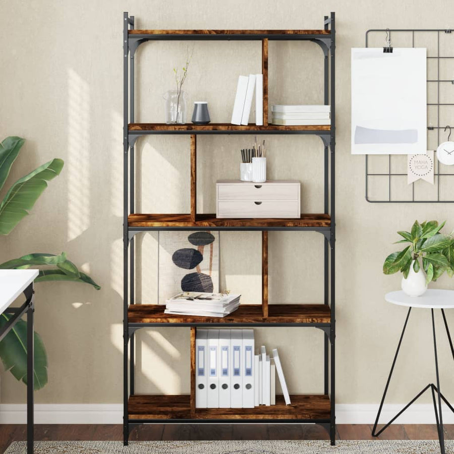 Boekenkast 5-Laags 76X32X158 Cm Bewerkt Hout Gerookt Eikenkleur