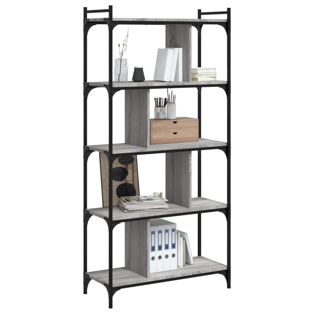 Boekenkast 5-Laags 76X32X158 Cm Bewerkt Hout Grijs Sonoma