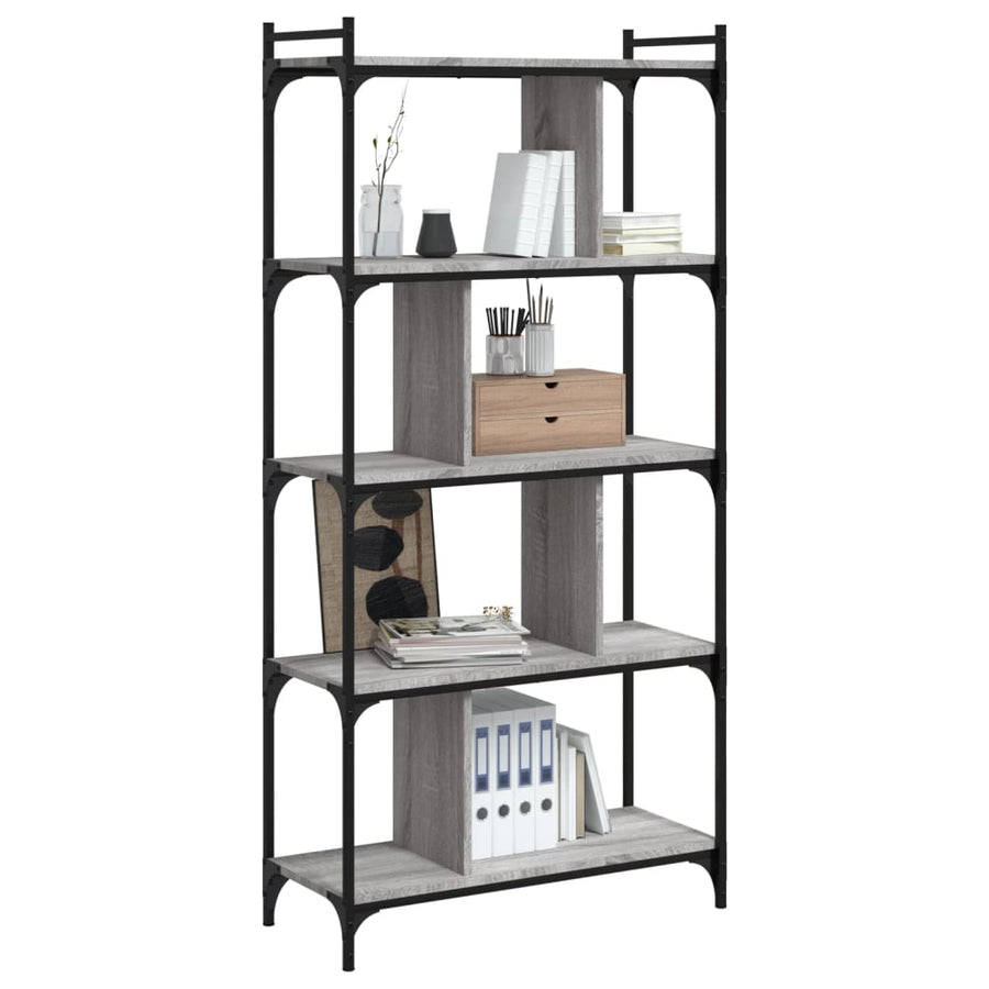 Boekenkast 5-Laags 76X32X158 Cm Bewerkt Hout Grijs Sonoma