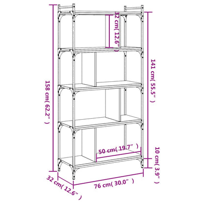 Boekenkast 5-Laags 76X32X158 Cm Bewerkt Hout Grijs Sonoma