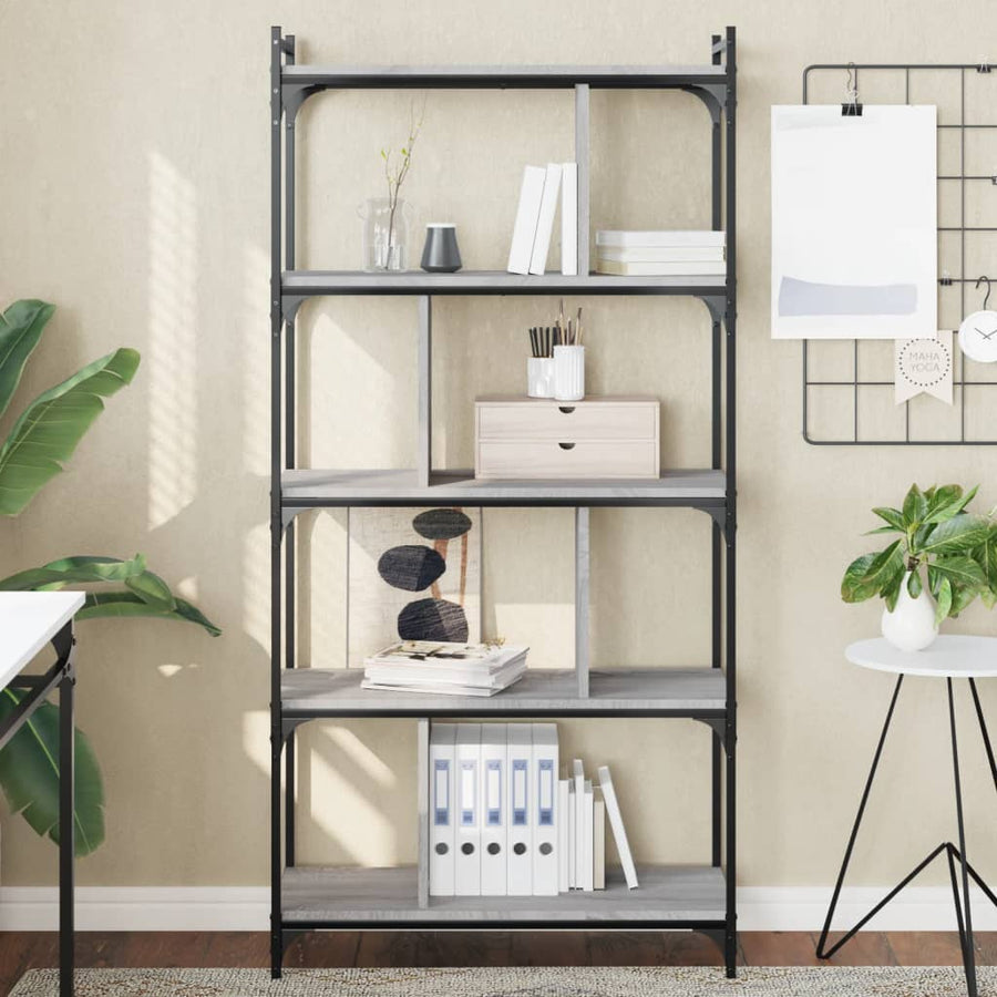 Boekenkast 5-Laags 76X32X158 Cm Bewerkt Hout Grijs Sonoma