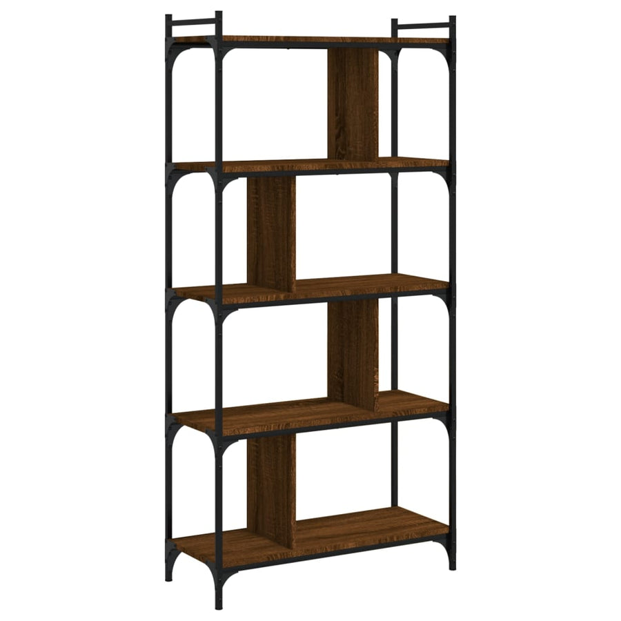 Boekenkast 5-Laags 76X32X158 Cm Bewerkt Hout Bruin Eikenkleur