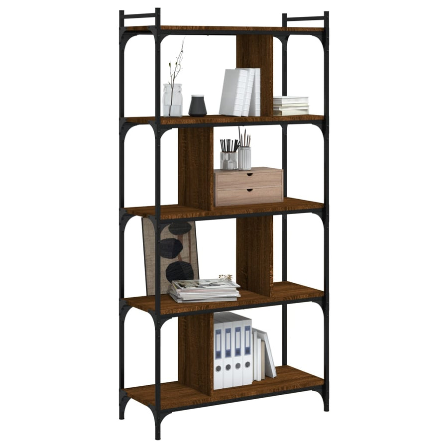 Boekenkast 5-Laags 76X32X158 Cm Bewerkt Hout Bruin Eikenkleur