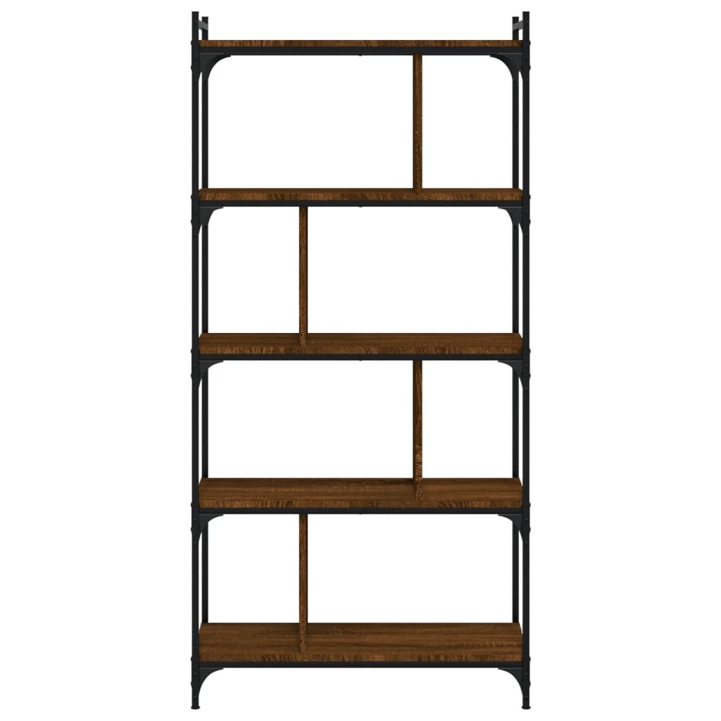 Boekenkast 5-Laags 76X32X158 Cm Bewerkt Hout Bruin Eikenkleur