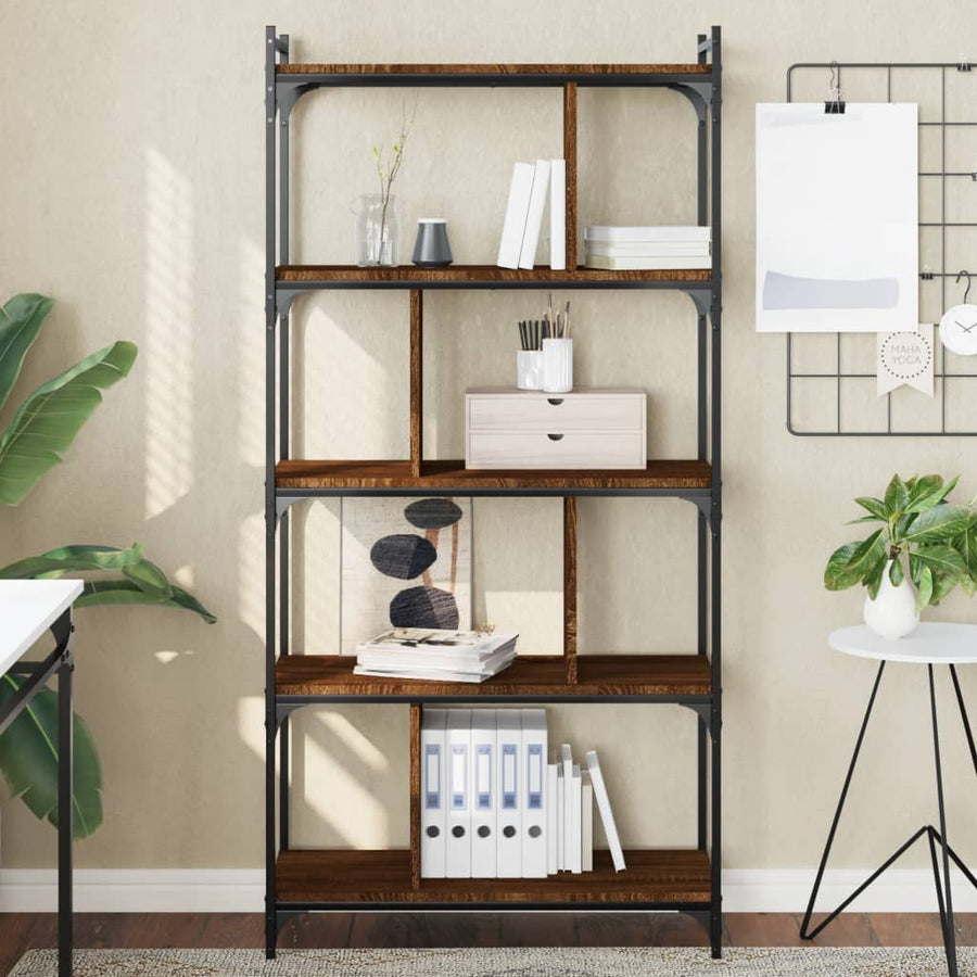 Boekenkast 5-Laags 76X32X158 Cm Bewerkt Hout Bruin Eikenkleur