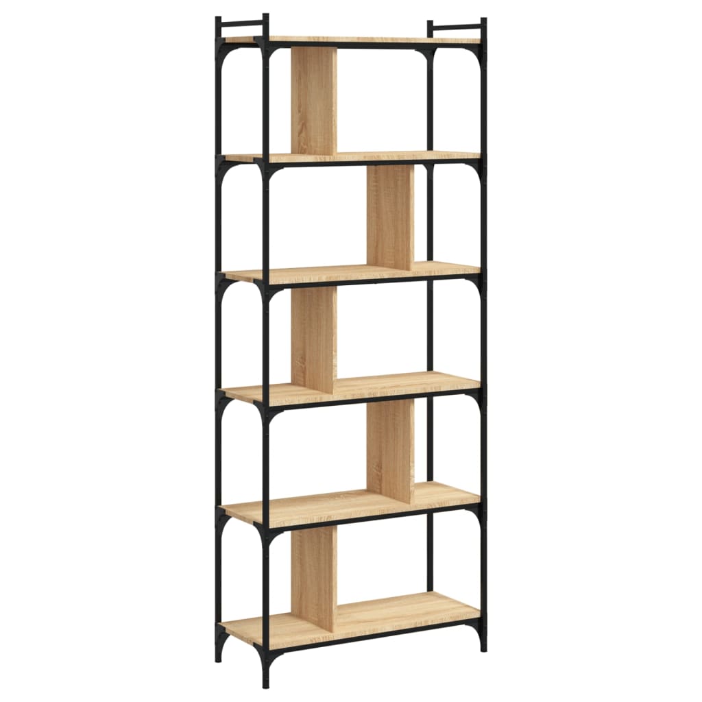 Boekenkast 6-Laags 76X32X192 Cm Bewerkt Hout Sonoma Eikenkleur