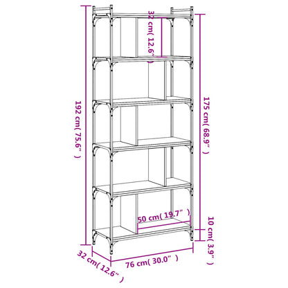 Boekenkast 6-Laags 76X32X192 Cm Bewerkt Hout Sonoma Eikenkleur