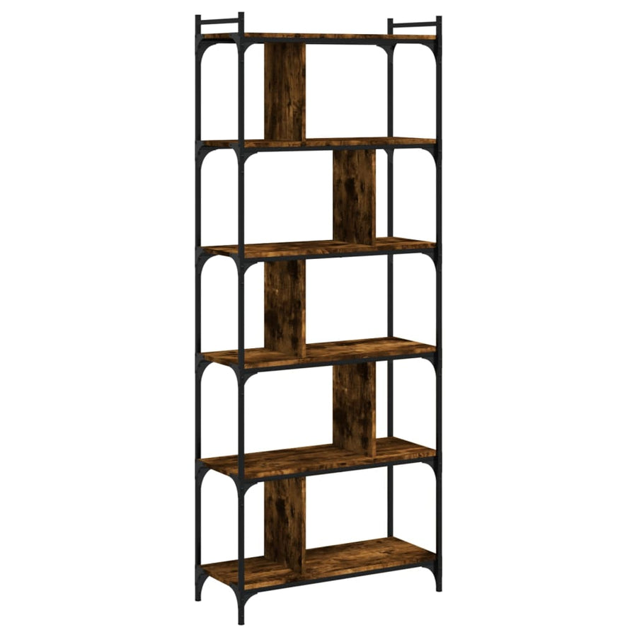 Boekenkast 6-Laags 76X32X192 Cm Bewerkt Hout Gerookt Eikenkleur