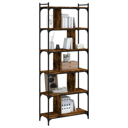 Boekenkast 6-Laags 76X32X192 Cm Bewerkt Hout Gerookt Eikenkleur