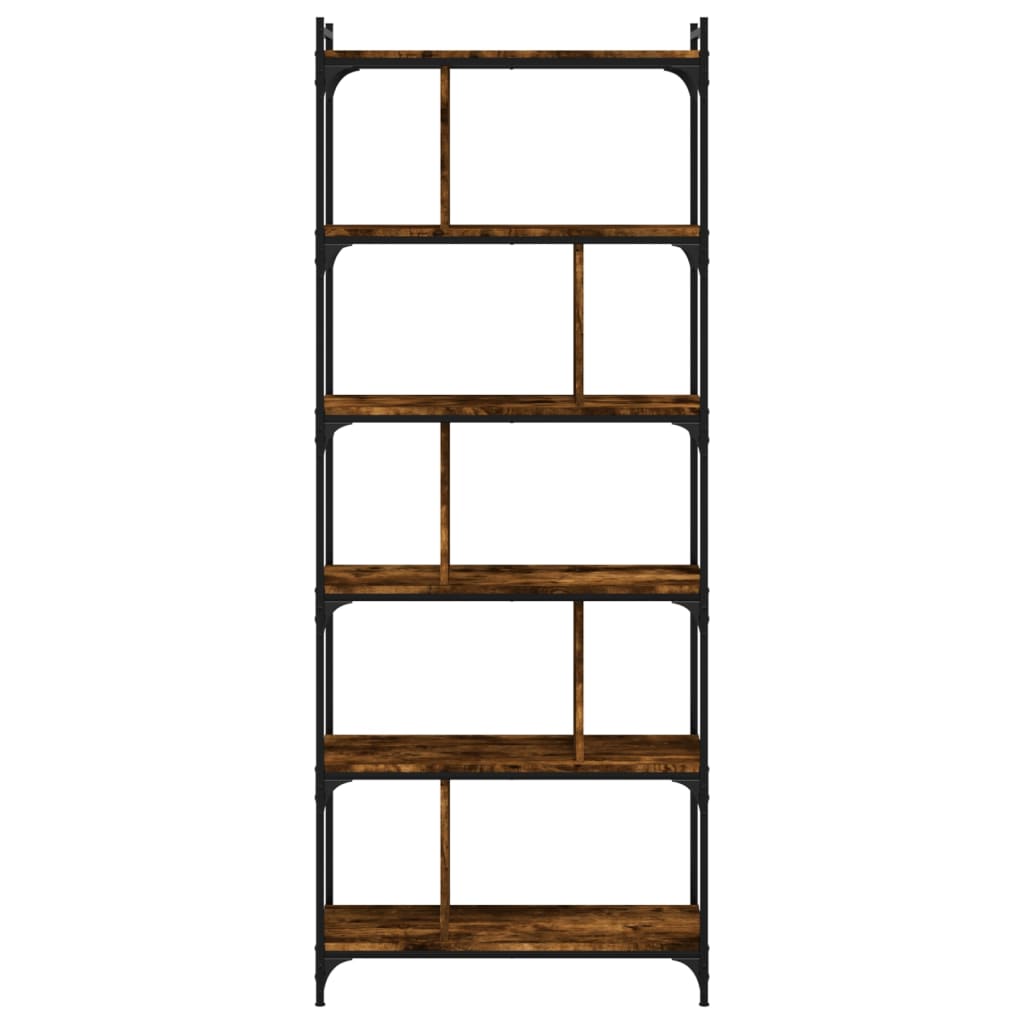 Boekenkast 6-Laags 76X32X192 Cm Bewerkt Hout Gerookt Eikenkleur