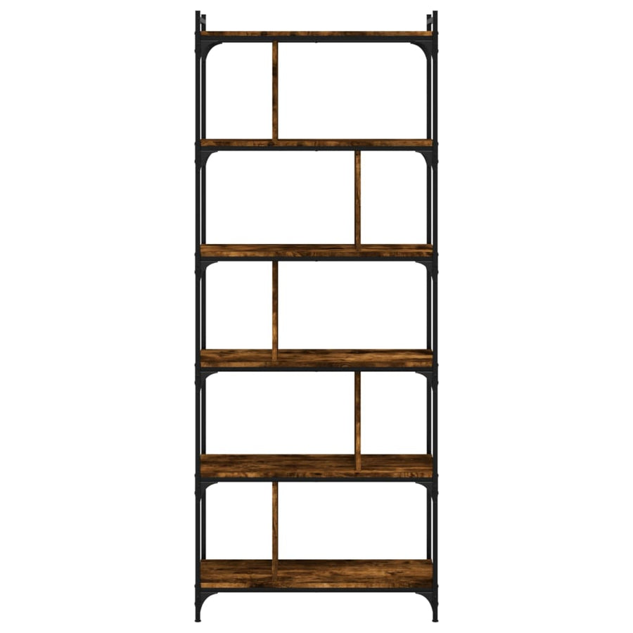 Boekenkast 6-Laags 76X32X192 Cm Bewerkt Hout Gerookt Eikenkleur