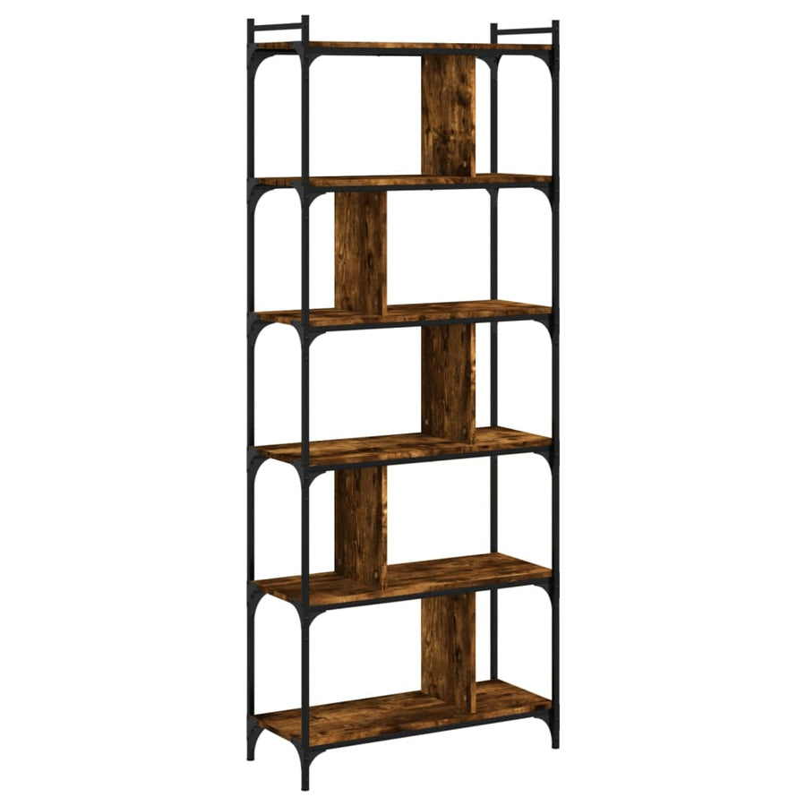 Boekenkast 6-Laags 76X32X192 Cm Bewerkt Hout Gerookt Eikenkleur