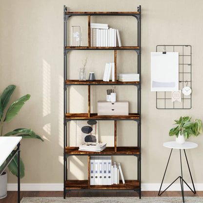 Boekenkast 6-Laags 76X32X192 Cm Bewerkt Hout Gerookt Eikenkleur