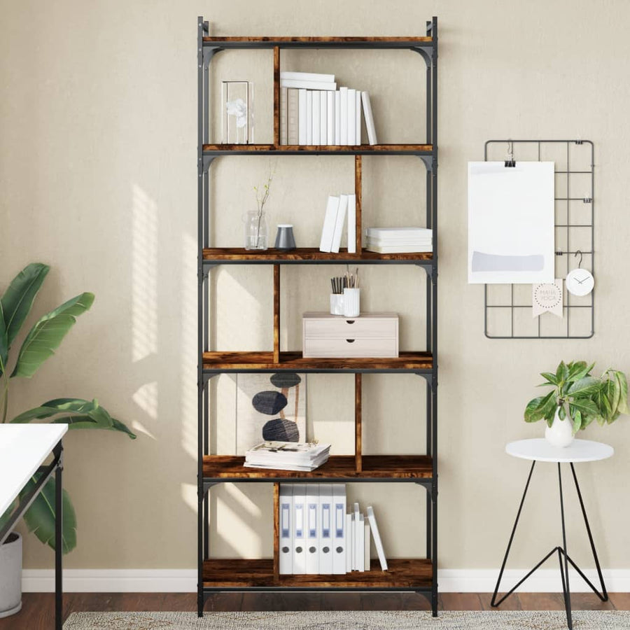 Boekenkast 6-Laags 76X32X192 Cm Bewerkt Hout Gerookt Eikenkleur