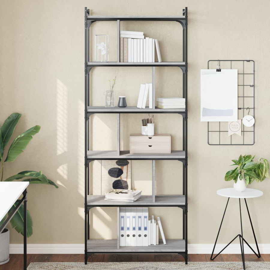 Boekenkast 6-Laags 76X32X192 Cm Bewerkt Hout Grijs Sonoma