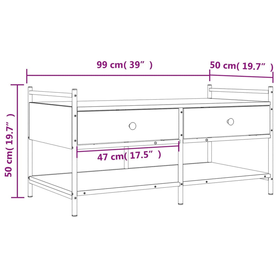 Salontafel Bewerkt Hout Kleurig 99 x 50 x 50 cm Sonoma eiken