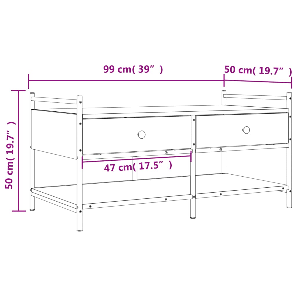 Salontafel Bewerkt Hout 99 x 50 x 50 cm bruin eikenkleur