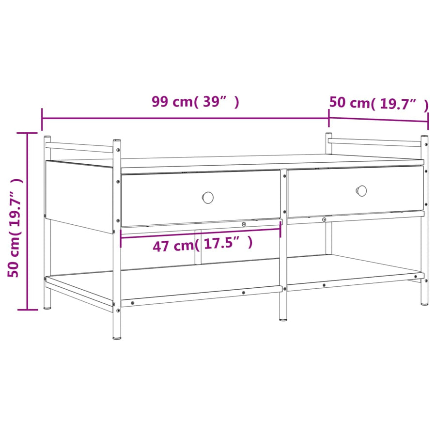 Salontafel Bewerkt Hout 99 x 50 x 50 cm bruin eikenkleur