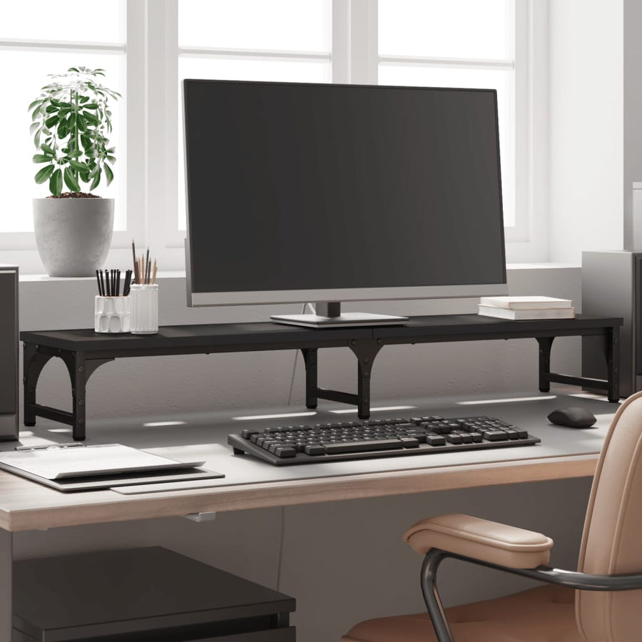 Monitorstandaard 105x23x15,5 cm bewerkt hout zwart 105 x 23 x 15.5 cm Zwart