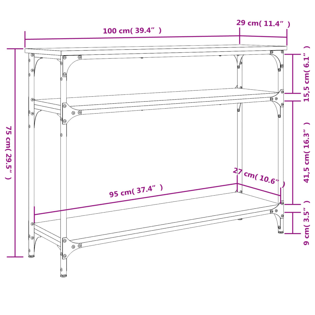 Wandtafel 100X29X75 Cm Bewerkt Hout Grijs Sonoma Eikenkleurig