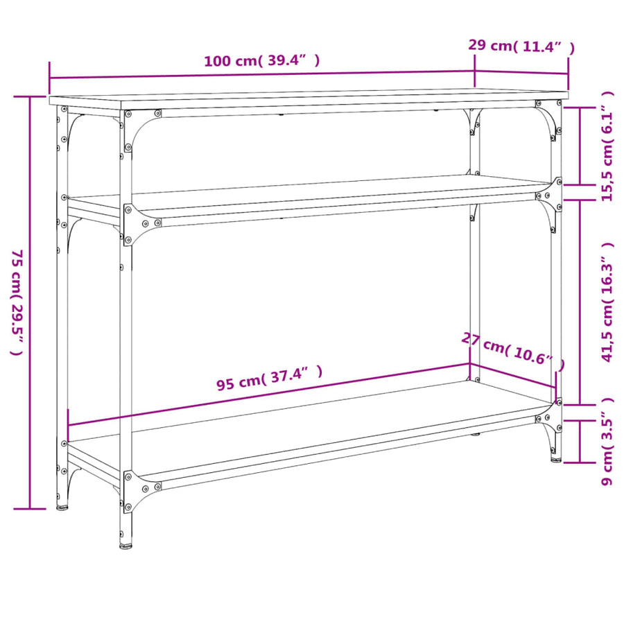 Wandtafel 100X29X75 Cm Bewerkt Hout Bruin Eikenkleur