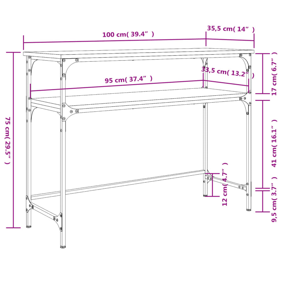 Wandtafel 100X35,5X75 Cm Bewerkt Hout Gerookt Eikenkleurig