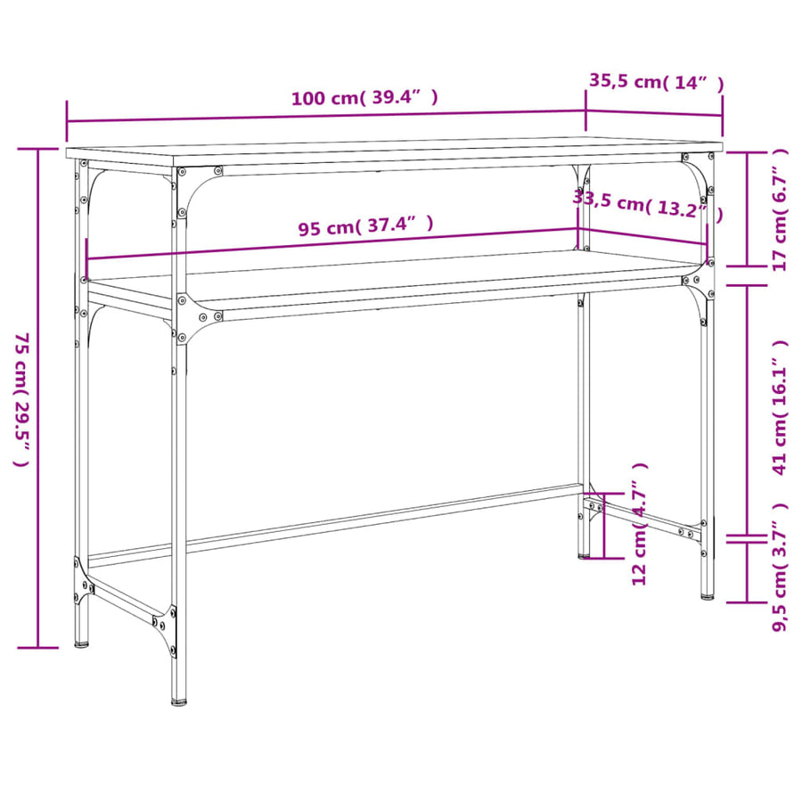 Wandtafel 100X35,5X75 Cm Bewerkt Hout Grijs Sonoma Eikenkleurig