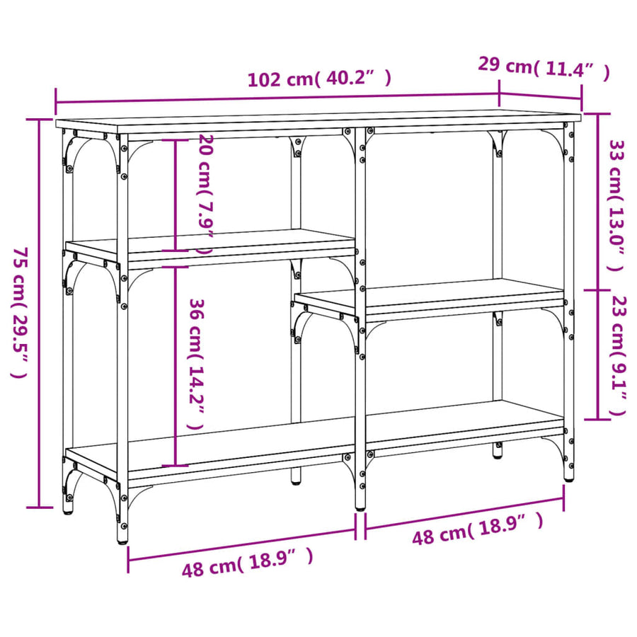 Wandtafel 102X29X75 Cm Bewerkt Hout Bruin Eikenkleur