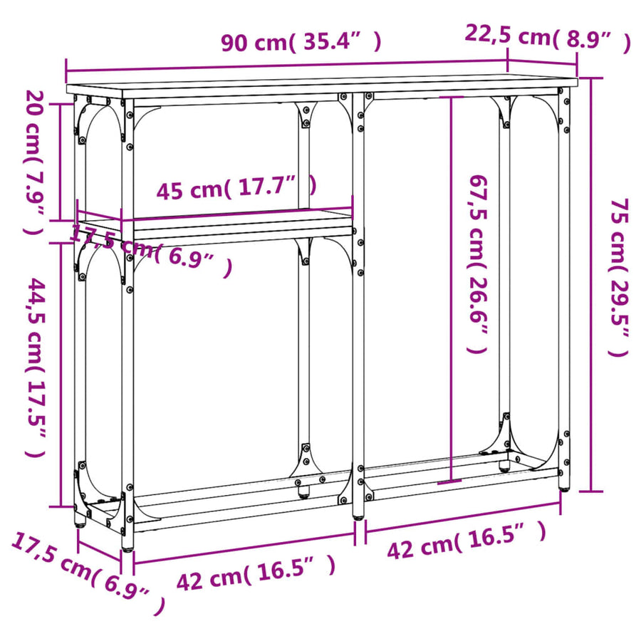 Wandtafel 90X22,5X75 Cm Bewerkt Hout Bruin Eikenkleur