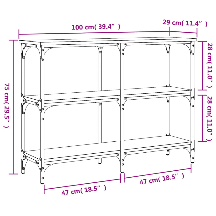 Wandtafel 100X29X75 Cm Bewerkt Hout Gerookt Eikenkleurig